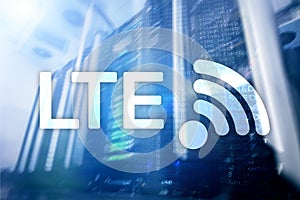 LTE, 5g wireless internet technology concept. Server room