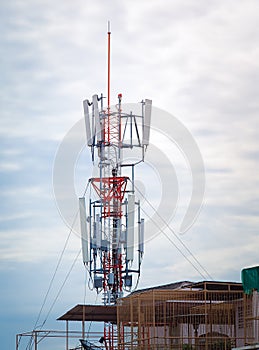 LTE, GSM, 2G, 3G, 4G, 5G tower of cellular communication.