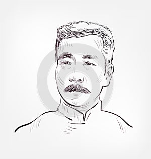 Lu Xun Zhou Shuren vector sketch portrait isolated