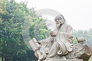 Lu Yu Statue at The Grand View Tea Garden. a famous Tourist spot in Anxi, Fujian, China.