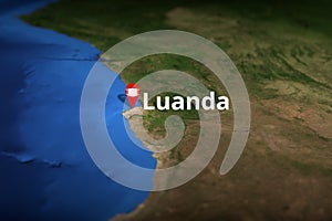 Luanda, Angola city geotag with face mask, COVID-19 coronavirus disease quarantine related 3D rendering