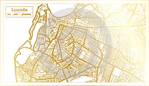 Luanda Angola City Map in Retro Style in Golden Color. Outline Map