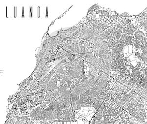 Luanda city province vector map poster. Capital of Angola municipality square linear road map, administrative municipal area