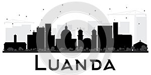 Luanda City skyline black and white silhouette.