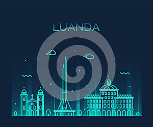 Luanda skyline Angola vector city linear style