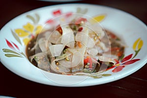 Luang Prabang papaya salad. Spicy Papaya salad with shrimp paste fried shallots