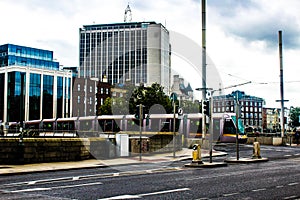 Luas light rail crossing River Liffey Dublin