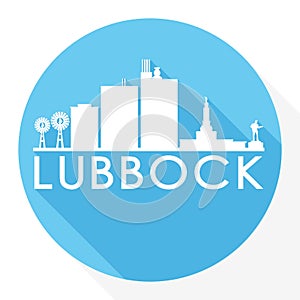 Lubbock Texas Flat Icon Skyline Silhouette Design City Vector Art Famous Buildings.