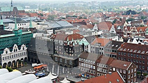 Lubeck, Germany - 07/26/2015 - Aerial view of city hall in old town, beautiful architecture, sunny day