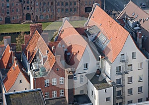 Lubeck, Germany. Red tiled roofs of old houses in the Old Town