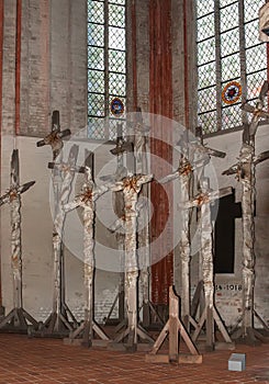 Lubeck, Germany. St. Mary`s Church. Gunther Ucker`s installation.