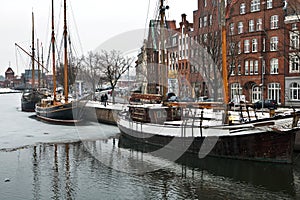 Lubeck harbour in winter