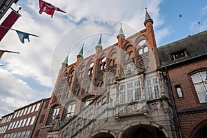 Lubeck Town Hall Renaissance staircase and Long House from Breiten Strasse - Lubeck, Germany