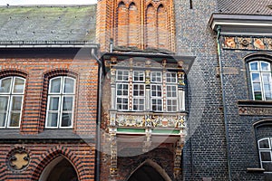Lubeck Town Hall Renaissance window from Breiten Strasse - Lubeck, Germany
