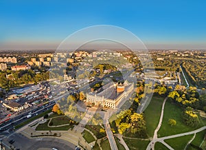 Lublin from the bird`s eye view. City landscape with the castle Lubelskie and buildings of the district Kalinowszczyzna.