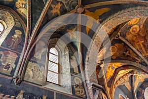 Lublin, Poland - Medieval frescoes and architecture inside the Holy Trinity Chapel within Lublin Castle royal fortress in historic