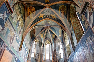 Lublin, Poland - Medieval frescoes and architecture inside the Holy Trinity Chapel within Lublin Castle royal fortress in historic