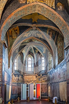 Lublin, Poland - Medieval frescoes and architecture inside the Holy Trinity Chapel within Lublin Castle royal fortress in historic