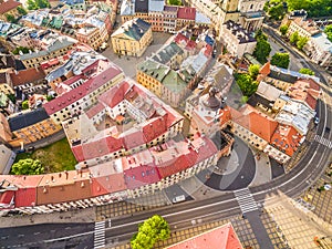 Lublin - the old city from the air. Gate Krakow and other attractions - a view from the air.