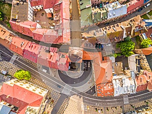 Lublin - the old city from the air. Gate Krakow and other attractions - a view from the air.