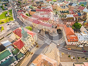 Lublin - the old city from the air. Gate Krakow and other attractions - a view from the air.