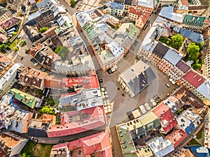 Lublin - the old city from the air. Old Crown Court and other attractions - a view from the air.