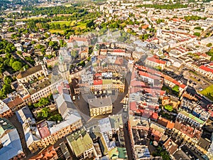 Lublin - the old city from the air. Old Crown Court and other attractions - a view from the air.