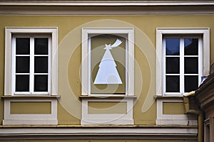 Lublin, Poland - December 29, 2019 - Christmas tree as decoration of Grodzka Gate Brama Grodzka in old town