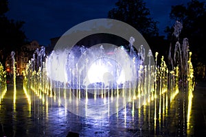 Lublin, Poland, Plac Litewski fountain at night