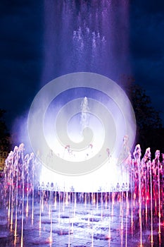 Lublin, Poland, Plac Litewski fountain at night