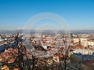 Lubljana city slovenia town roof capital old sky center rooftop panorama panoramic aerial cityscape skyline urban view street