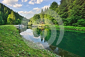 Lubochniansky tajch lake in Lubochnianska dolina valley in Velka Fatra mountains