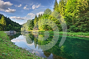 Lubochniansky tajch lake in Lubochnianska dolina valley in Velka Fatra mountains