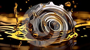 Lubricate motor oil and Gears. Oil wave splashing in Car engine with lubricant oil. Concept of Lubricate motor oil and Gears.