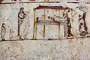 Lucanian fresco tomb painting. Paestum. Salerno. Campania. Italy