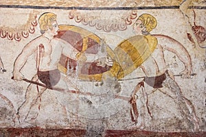 Lucanian fresco tomb painting. Paestum. Salerno. Campania. Italy