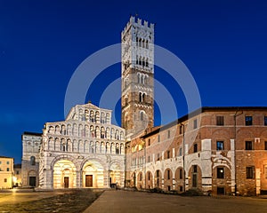 Lucca cathedral during the blue hour