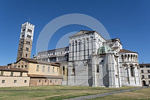 LUCCA, ITALY Piazza San Martino with Campanila of San Giovanni e Reparata Church photo