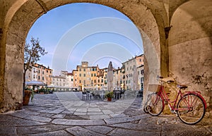 Lucca, Italy. View of Piazza dell`Anfiteatro square photo