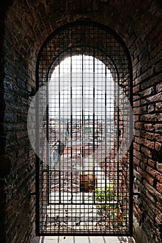 Lucca old cityscape view from the ancient window in Guinigi Tower, Lucca, Italy