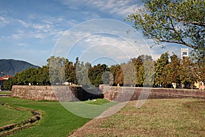 Lucca, Tuscany, Italy: the public park and the ancient city walls surrounding the medieval old town along the Via Francigena photo