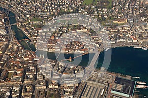 Lucerne Chapel Bridge Luzern Switzerland town City aerial view p