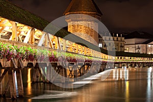 Lucerne Kapell Bridge at night time