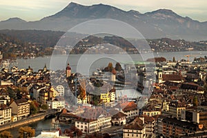 Lucerne (Luzern) aerial in autumn, Switzerland