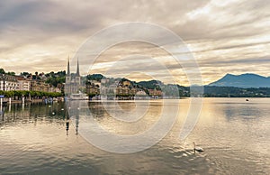 Lucerne Luzern Switzerland, city skyline sunrise