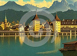 Lucerne, Luzern, Switzerland. Generative AI.