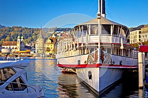 Lucerne waterfront steamboat and architecture view