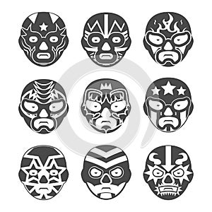 Lucha libre, mexican wrestling masks icons set photo