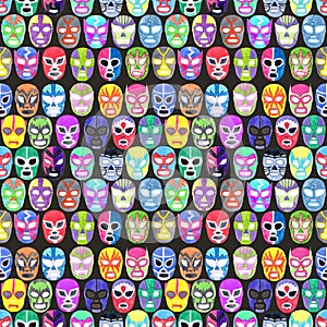 Luchador or fighter mask set. Seamless pattern with hand-drawn lucha libre photo