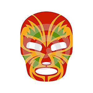 Luchador fighter mask template. Wrestling suit item with yellow red mexican tracery